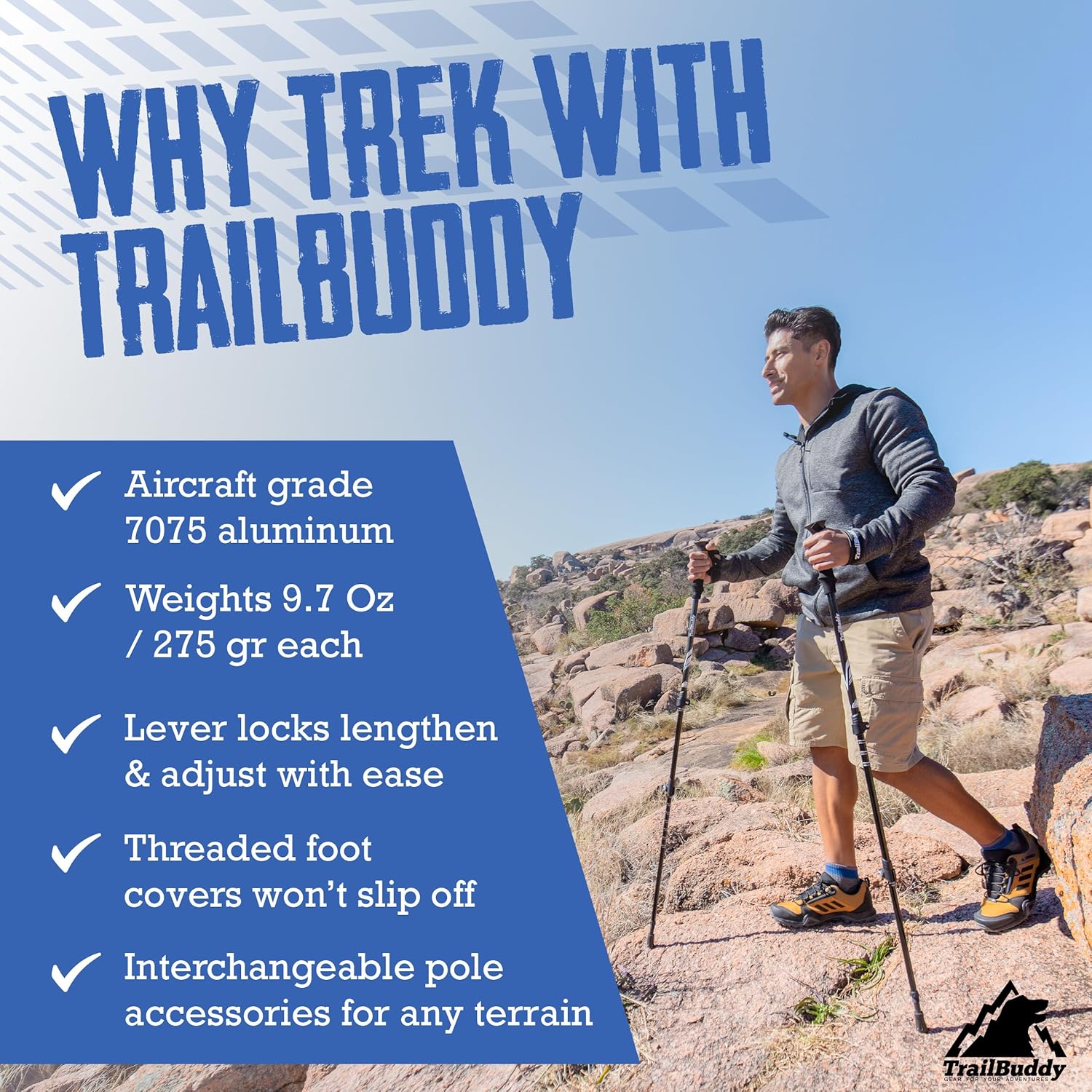 TrailBuddy Trekking Poles – Lightweight Collapsible Hiking Sticks